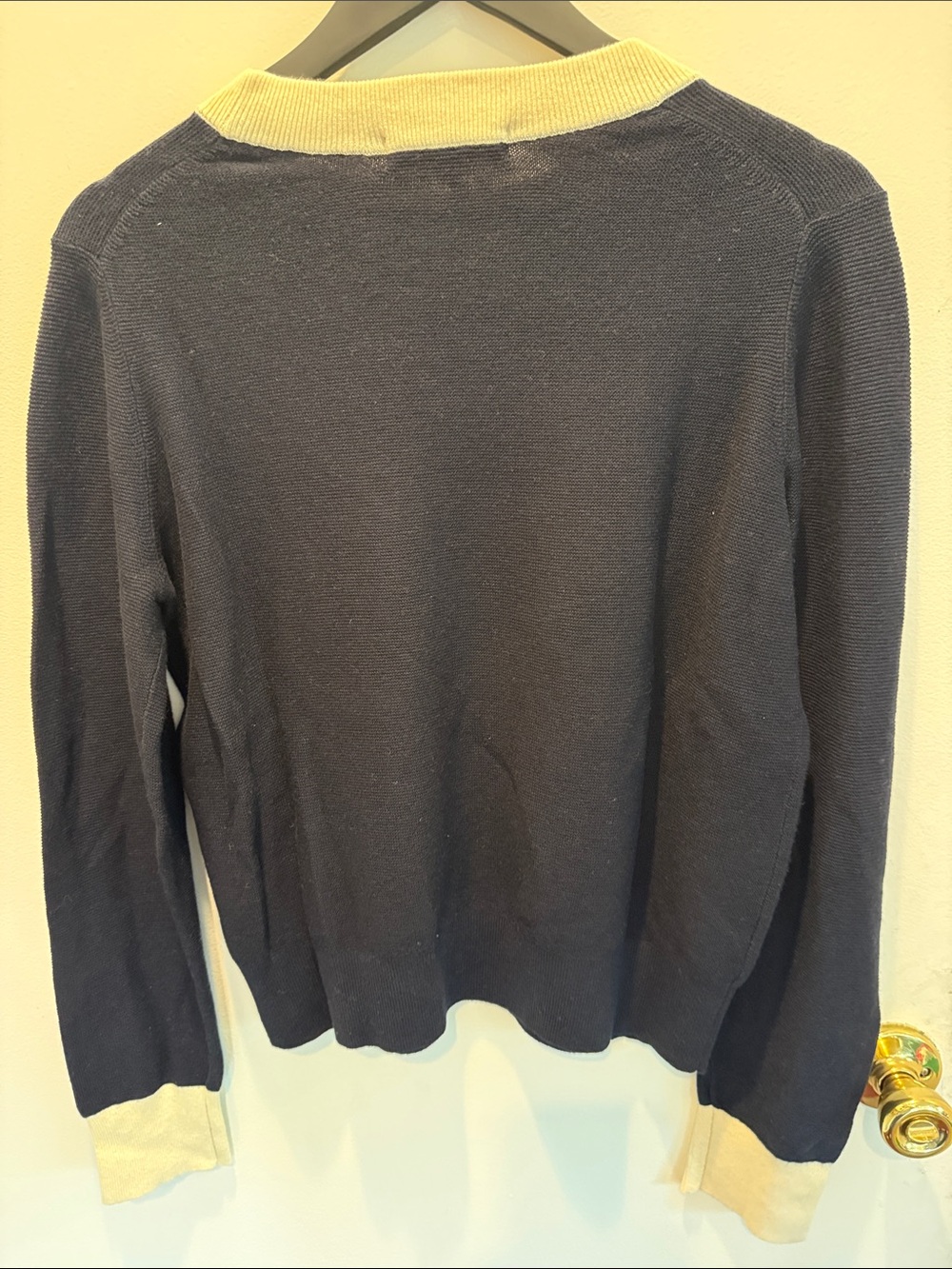 Boden Navy Sweater with Cream Trim and Button Cuffs - Picture 4 of 5